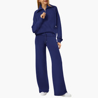 Zerelle | Damen-Loungewear-Set mit weitem Bein und halbem Reißverschluss