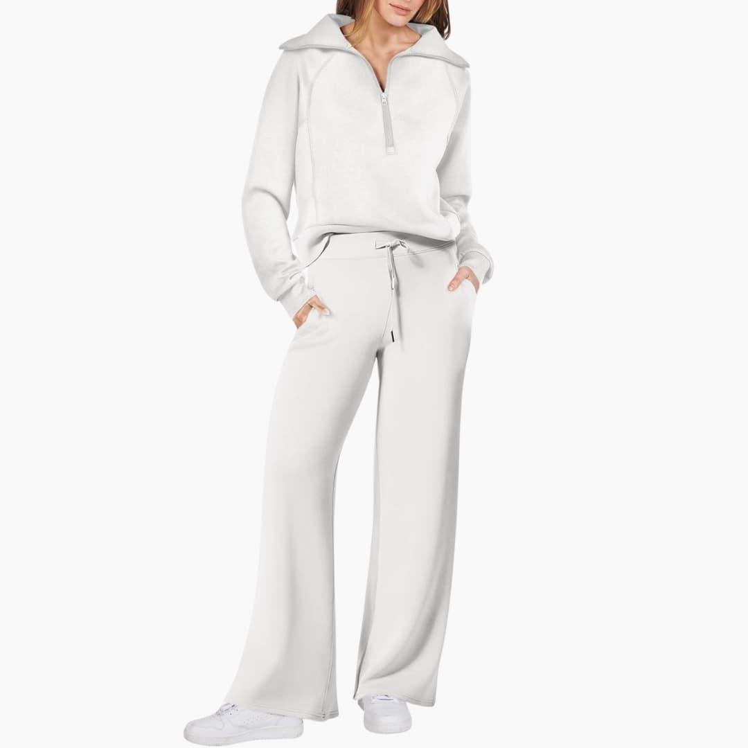 Naomi | Elegant Half-Zip Wide-Leg Lounge Set 10