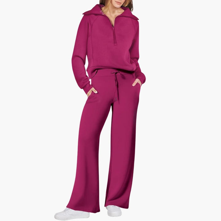 Naomi | Elegant Half-Zip Wide-Leg Lounge Set 11