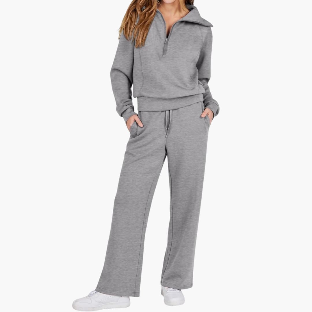 Naomi | Elegant Half-Zip Wide-Leg Lounge Set 12