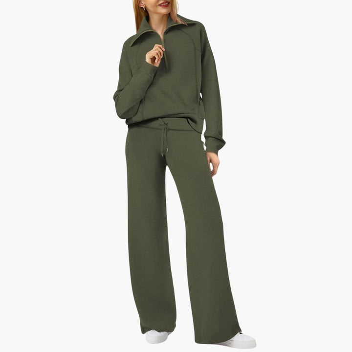 Naomi | Elegant Half-Zip Wide-Leg Lounge Set 13