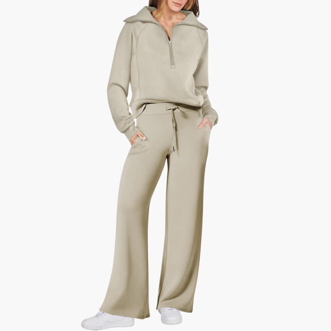 Naomi | Elegant Half-Zip Wide-Leg Lounge Set 15