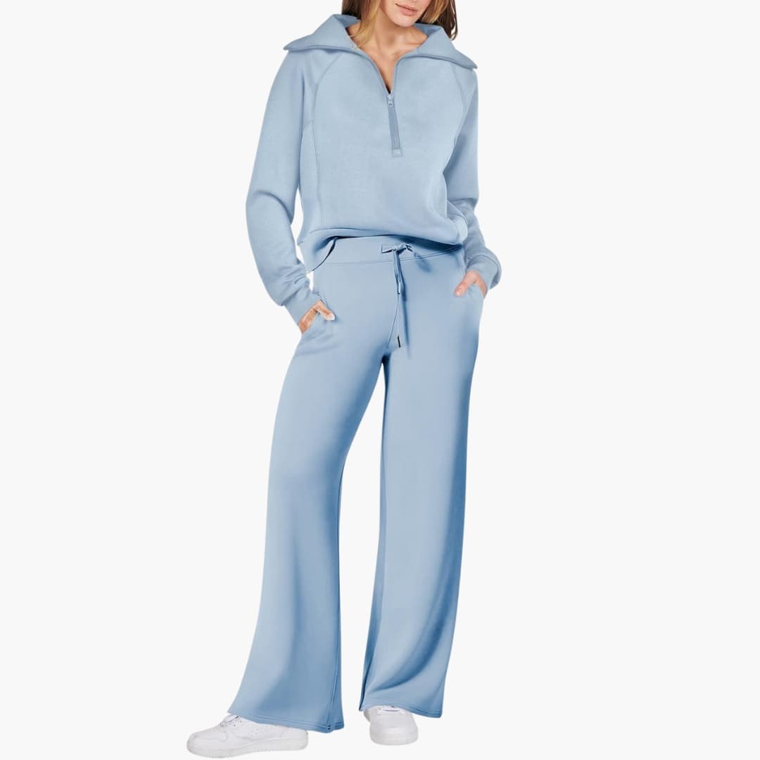 Naomi | Elegant Half-Zip Wide-Leg Lounge Set 16
