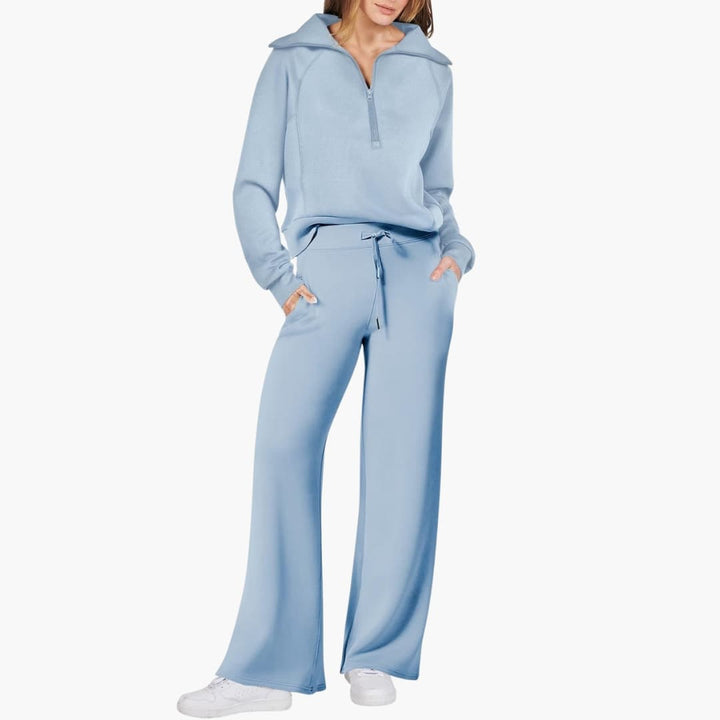 Naomi | Elegant Half-Zip Wide-Leg Lounge Set 16