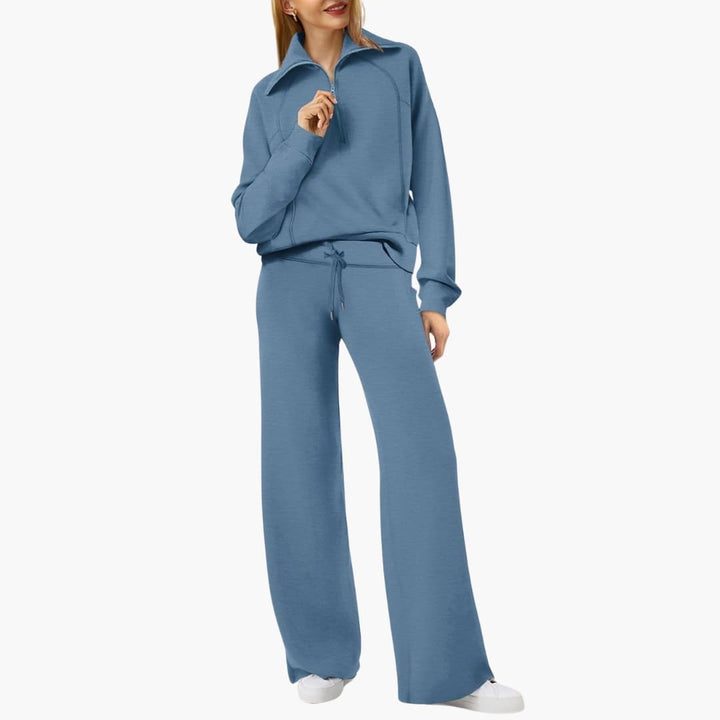 Naomi | Elegant Half-Zip Wide-Leg Lounge Set 17