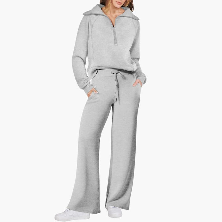 Naomi | Elegant Half-Zip Wide-Leg Lounge Set 19