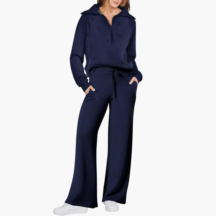 Naomi | Elegant Half-Zip Wide-Leg Lounge Set 20