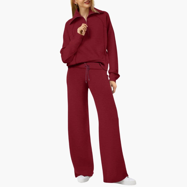 Naomi | Elegant Half-Zip Wide-Leg Lounge Set 21