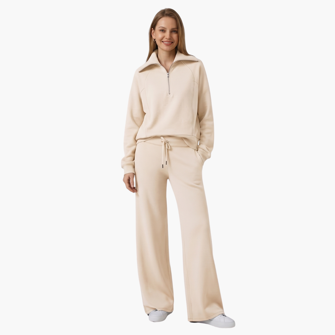 Naomi | Elegant Half-Zip Wide-Leg Lounge Set 8