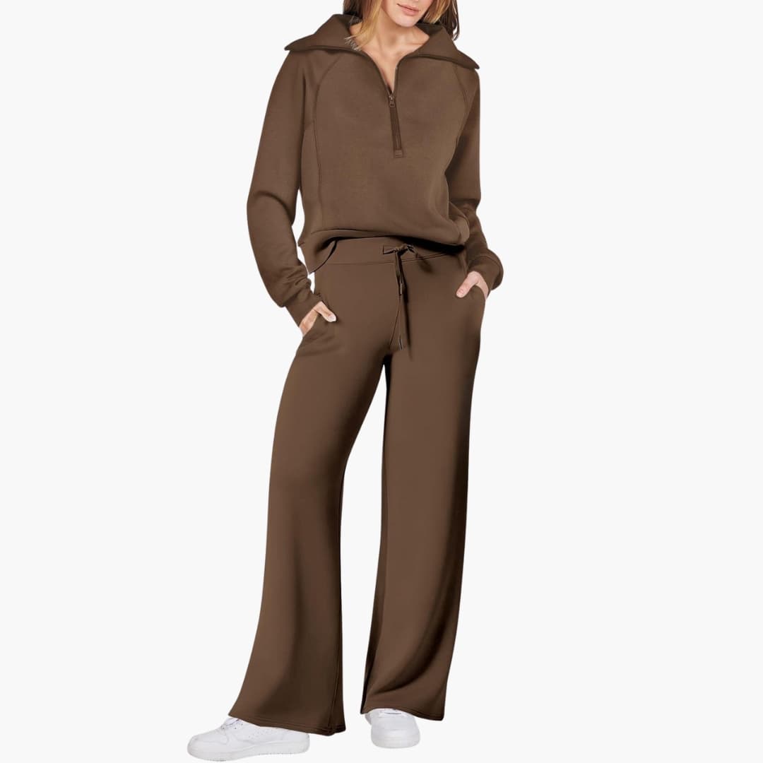 Naomi | Elegant Half-Zip Wide-Leg Lounge Set 9