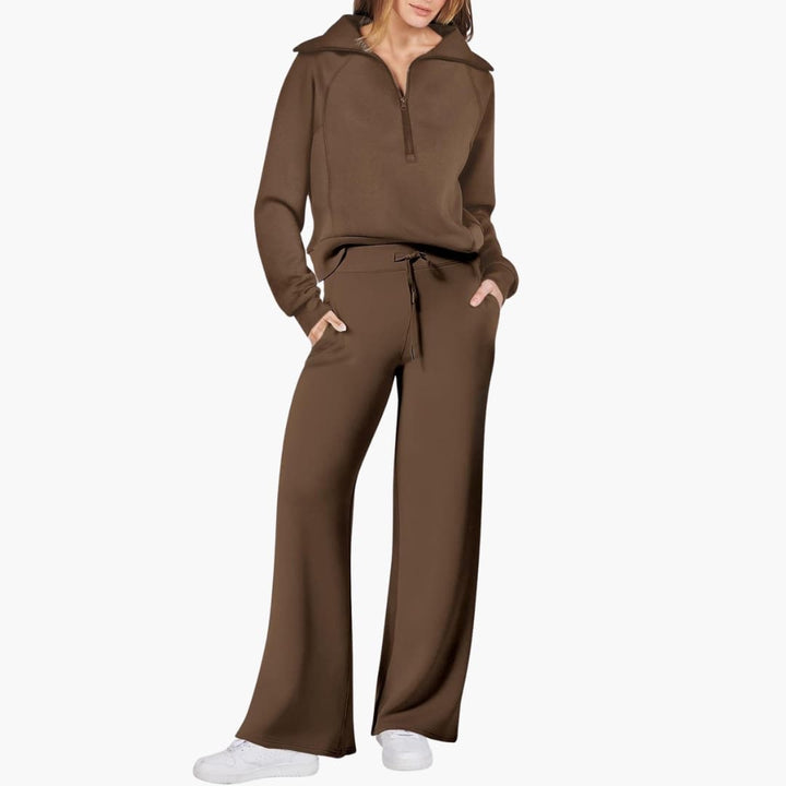 Naomi | Elegant Half-Zip Wide-Leg Lounge Set 9