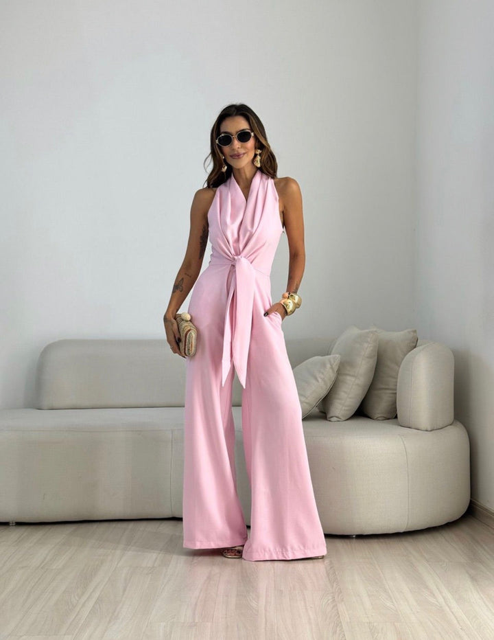 Natalie | Elegant Wide-Leg Halterneck Jumpsuit For Woman 9