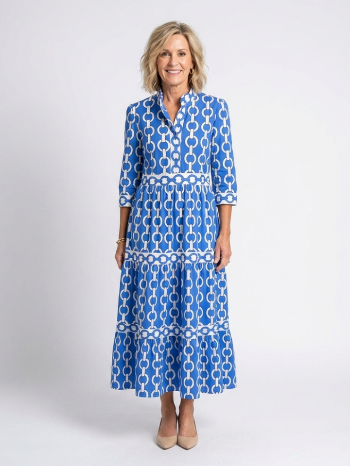 Noah | Elegant Chain Print Midi Dress with Tiered Detail 0