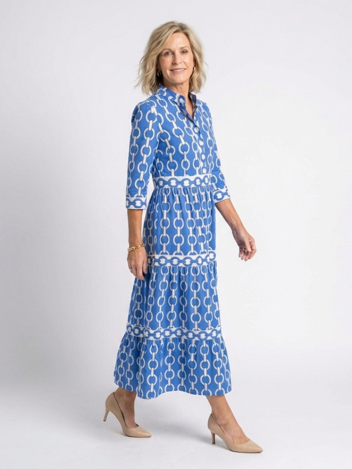 Noah | Elegant Chain Print Midi Dress with Tiered Detail 1