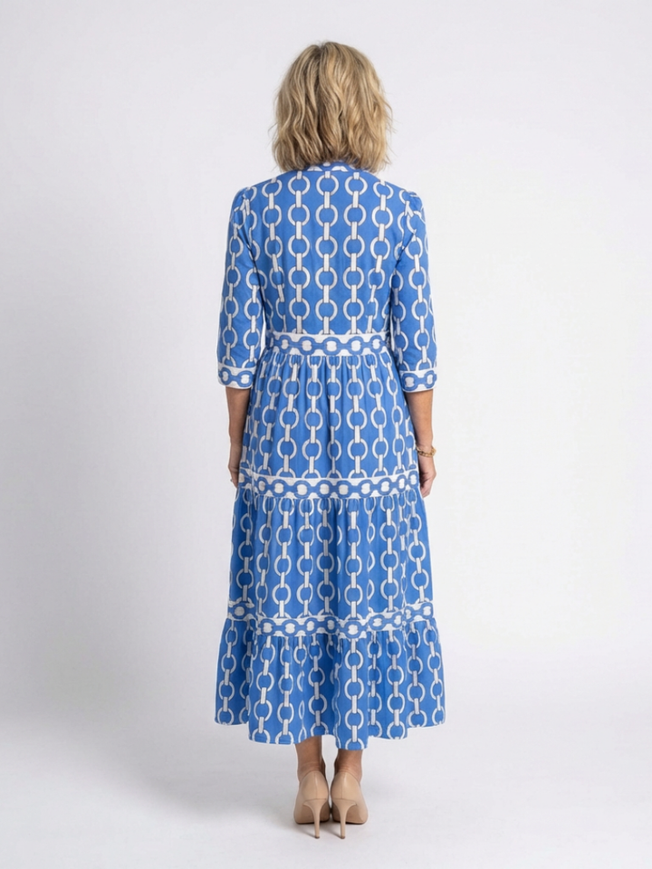 Noah | Elegant Chain Print Midi Dress with Tiered Detail 2