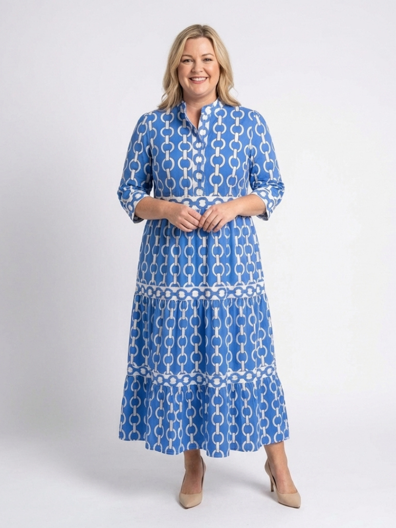 Noah | Elegant Chain Print Midi Dress with Tiered Detail 3