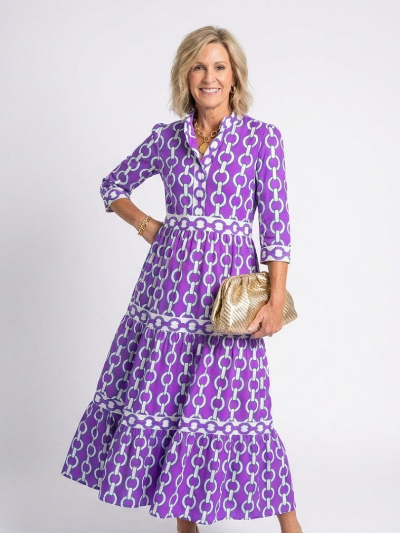 Noah | Elegant Chain Print Midi Dress with Tiered Detail 4