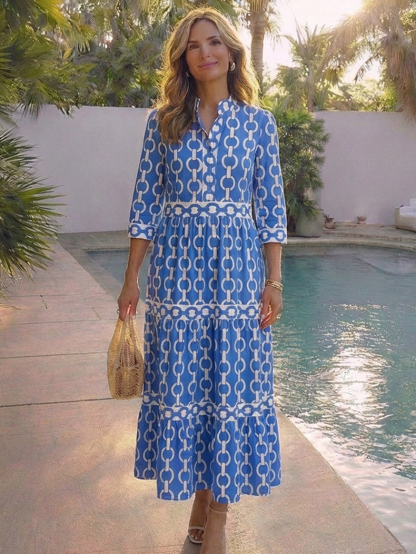 Noah | Elegant Chain Print Midi Dress with Tiered Detail 5