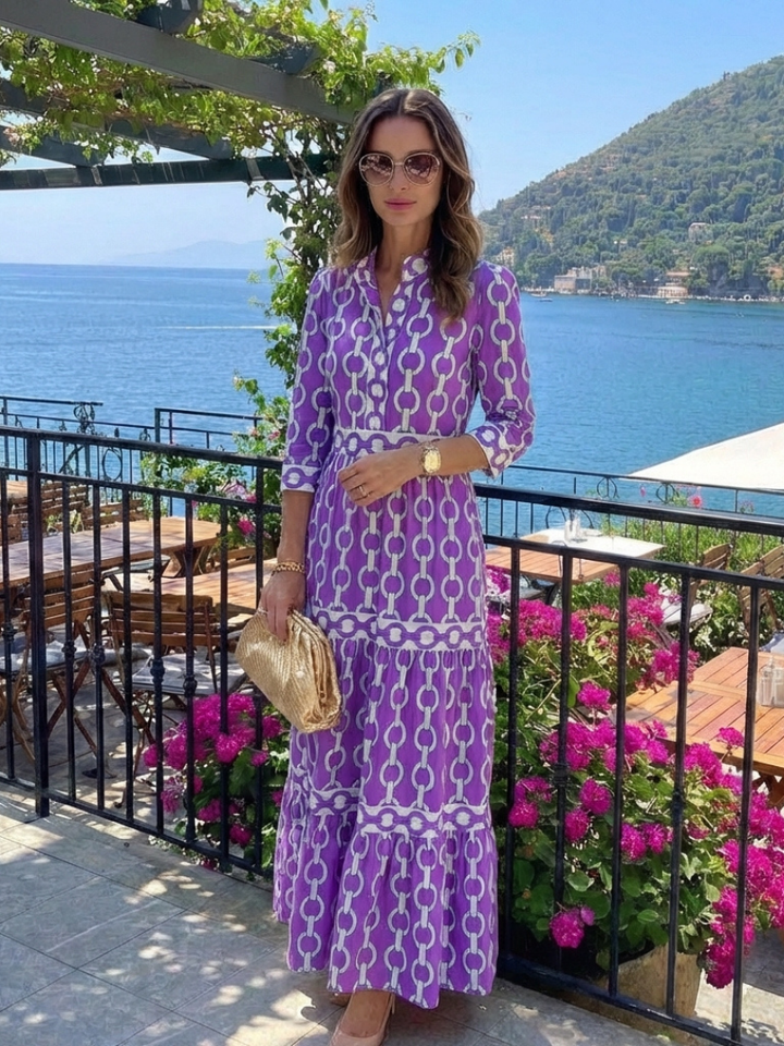 Noah | Elegant Chain Print Midi Dress with Tiered Detail 6