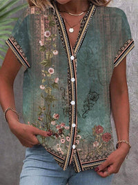 Emilia | Blusa Boho Floreale con Scollo a V