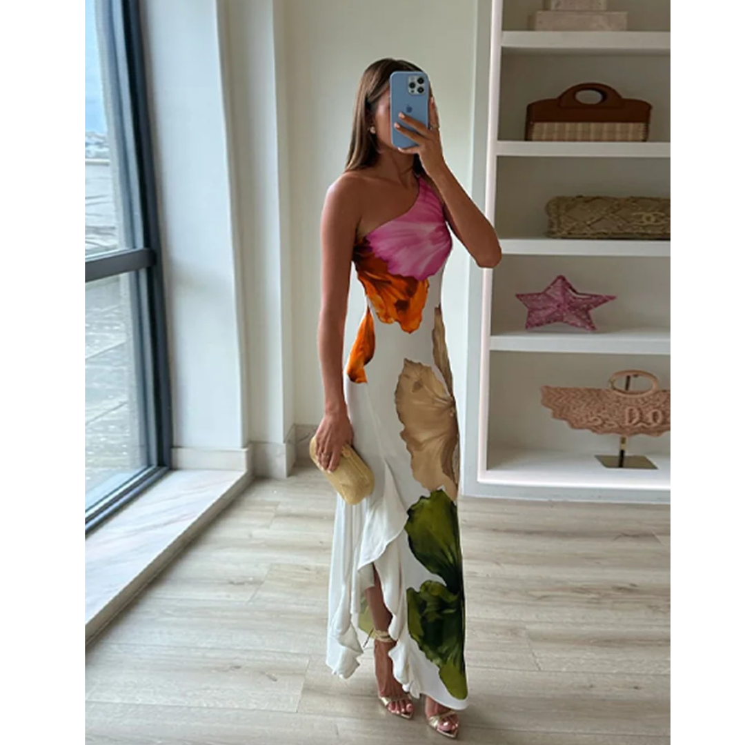Nora | Elegant Floral One Shoulder Asymmetric Maxi Dress 3