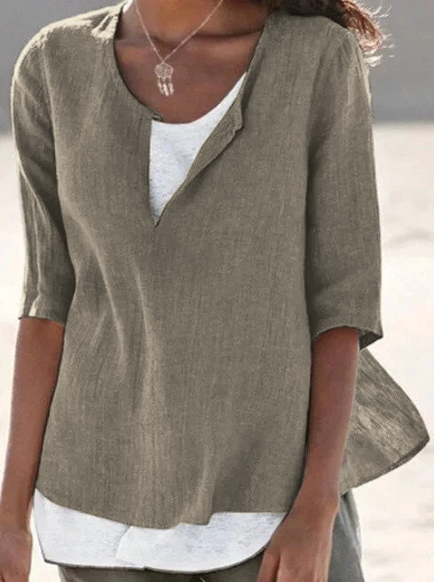 Nora | Relaxed Linen Blend Layered Hem Blouse 0