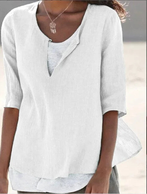 Nora | Relaxed Linen Blend Layered Hem Blouse 1