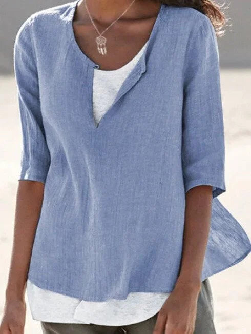 Nora | Relaxed Linen Blend Layered Hem Blouse 2