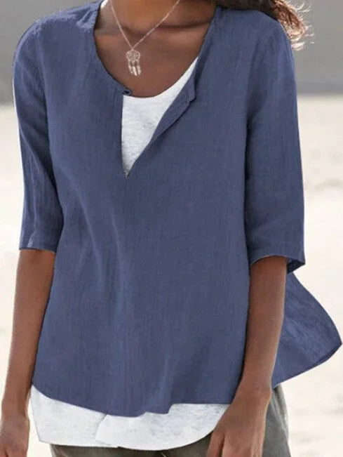Nora | Relaxed Linen Blend Layered Hem Blouse 3