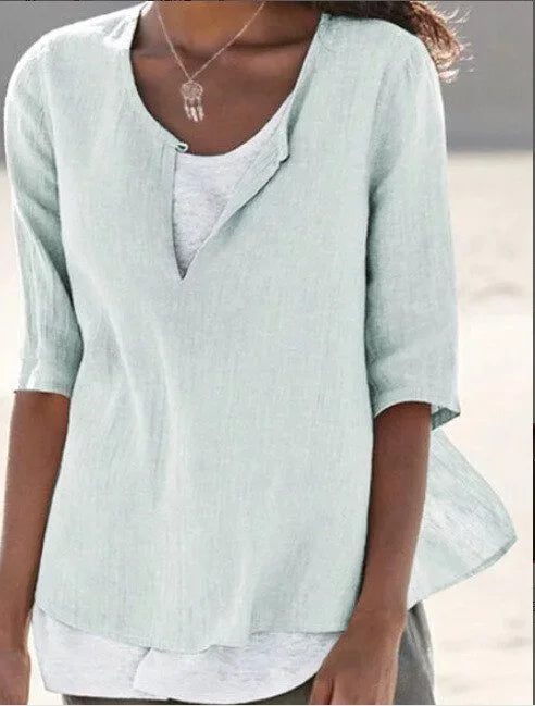 Nora | Relaxed Linen Blend Layered Hem Blouse 4