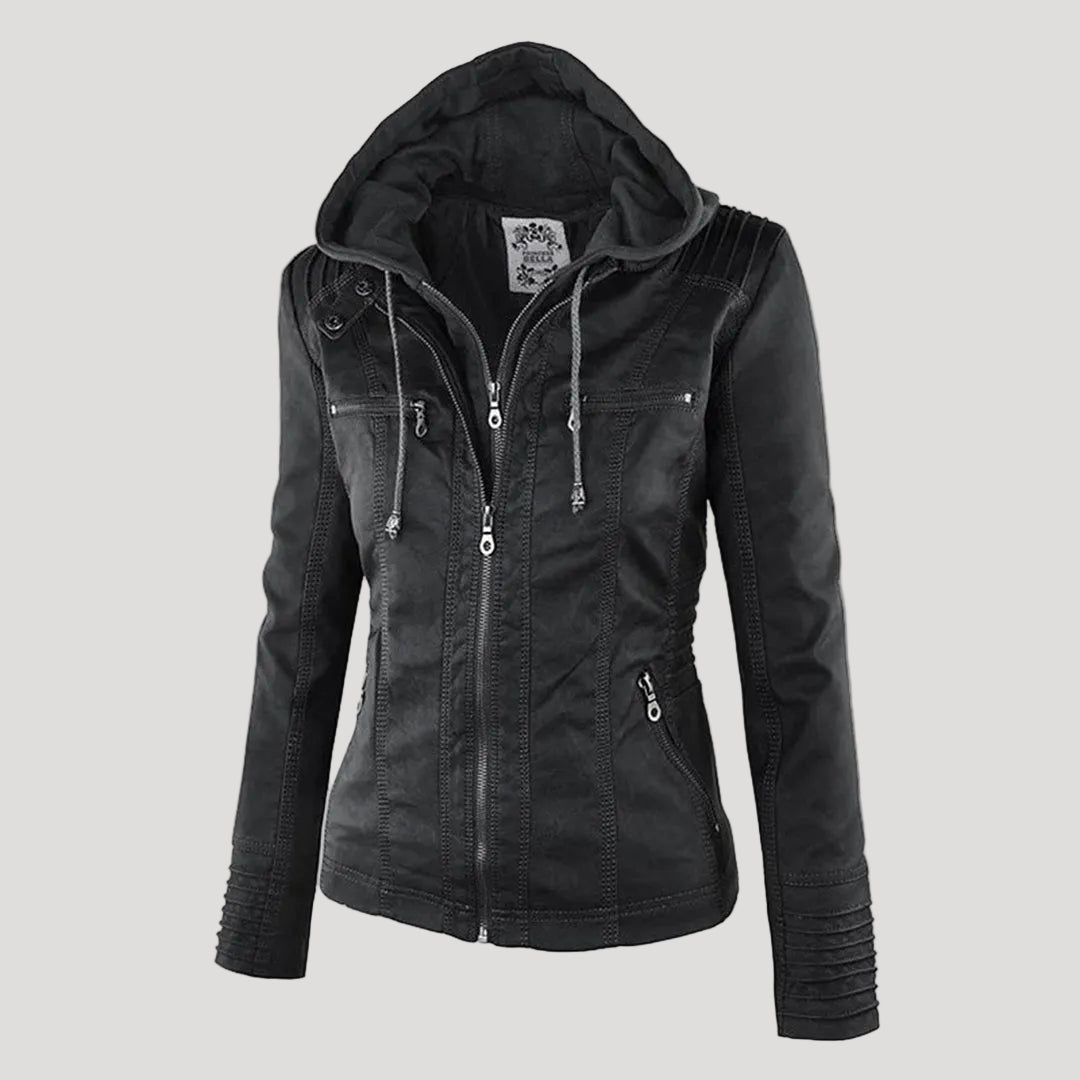 Norelle | Stylish Women’s Faux Leather Jacket with Hood 0
