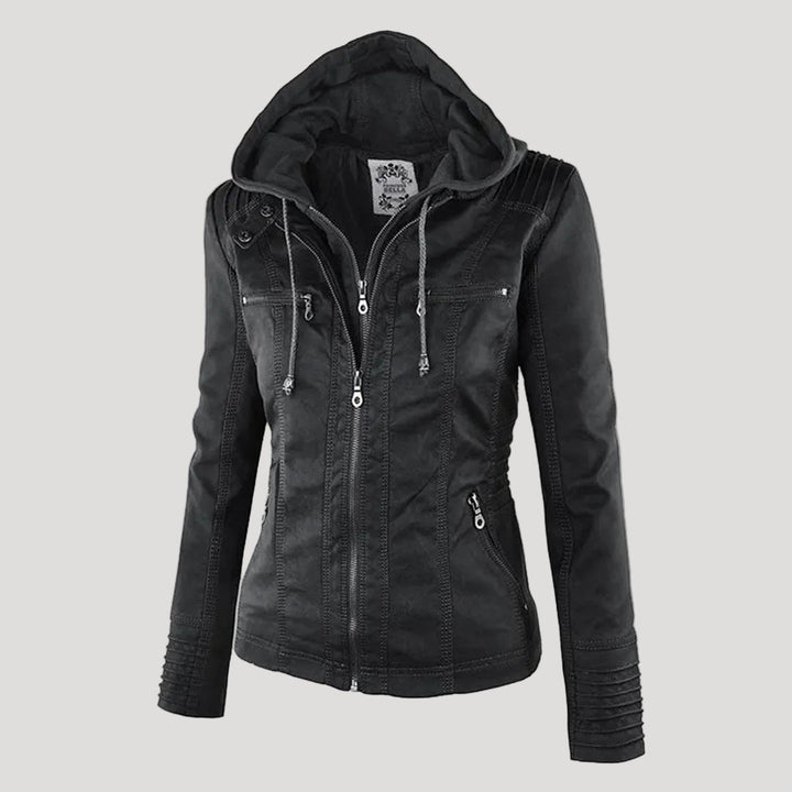 Norelle | Stylish Women’s Faux Leather Jacket with Hood 0