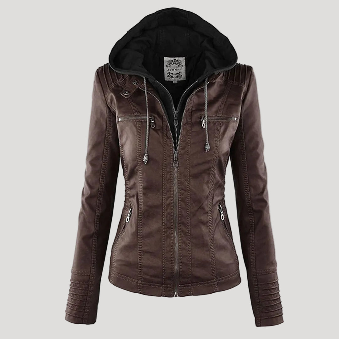 Norelle | Stylish Women’s Faux Leather Jacket with Hood 10