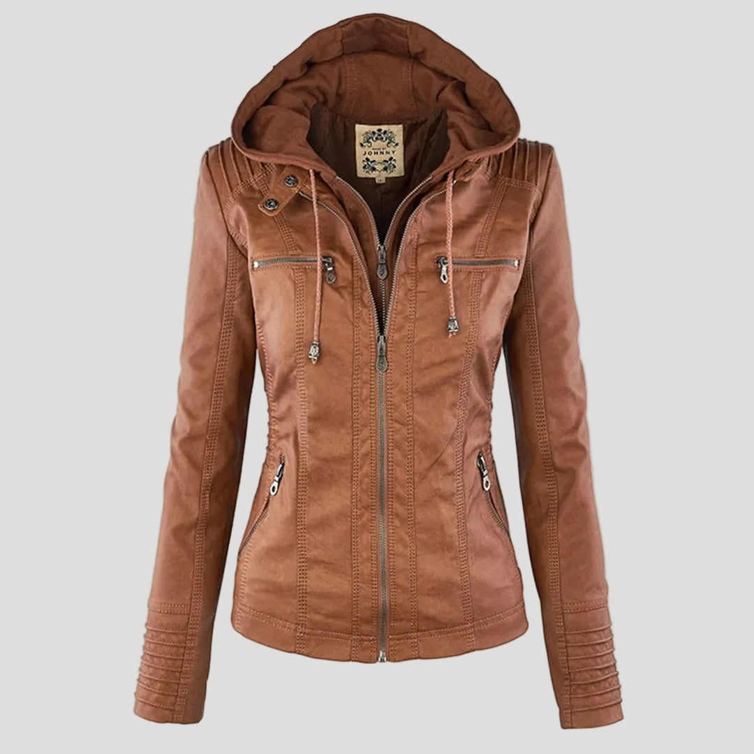 Norelle | Stylish Women’s Faux Leather Jacket with Hood 9