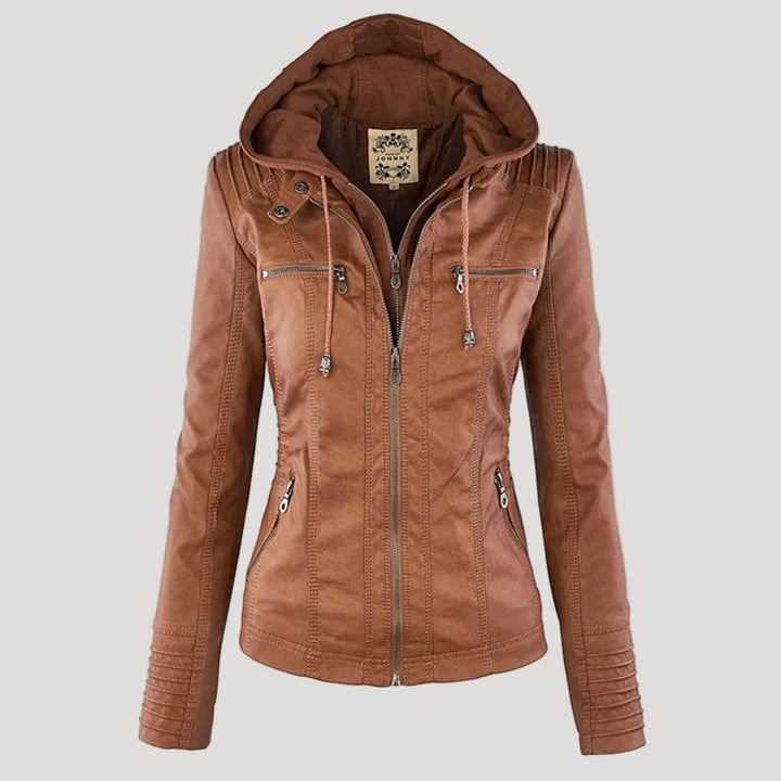 Norelle | Stylish Women’s Faux Leather Jacket with Hood 9