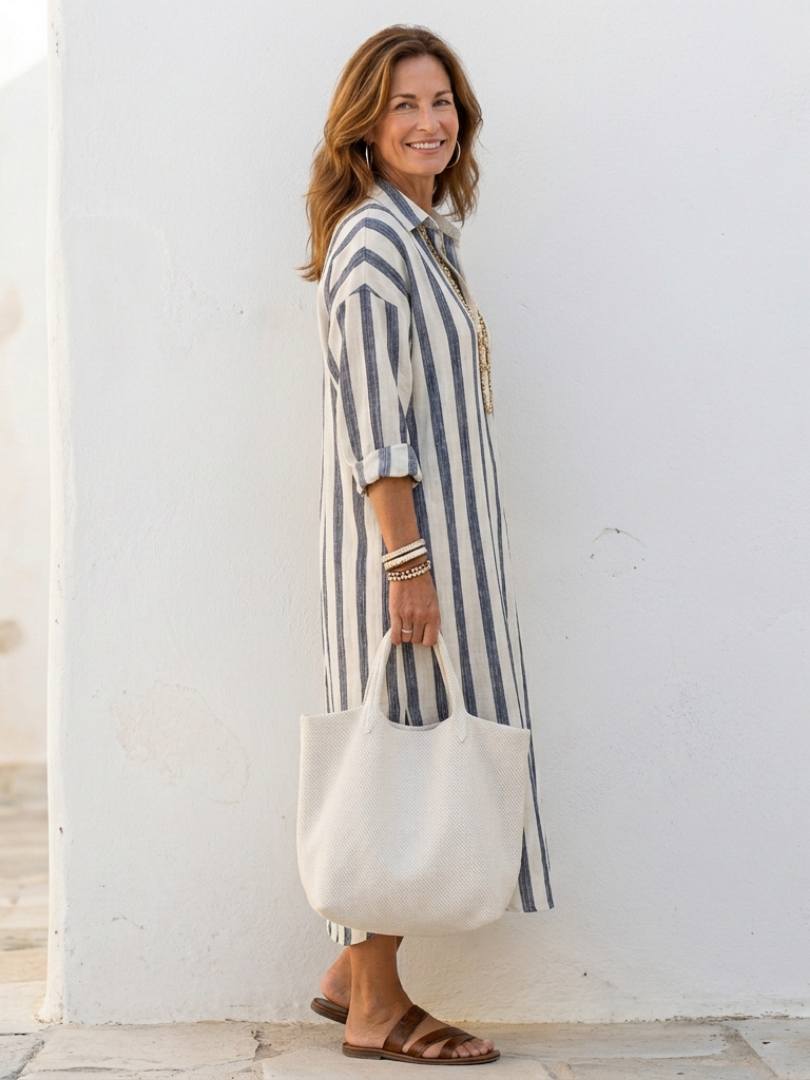 Olivia | Classic Striped Midi Shirt Dress for Timeless Elegance 1