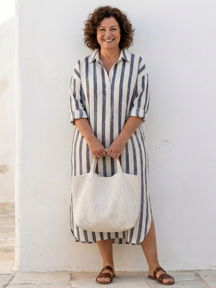 Olivia | Classic Striped Midi Shirt Dress for Timeless Elegance 2