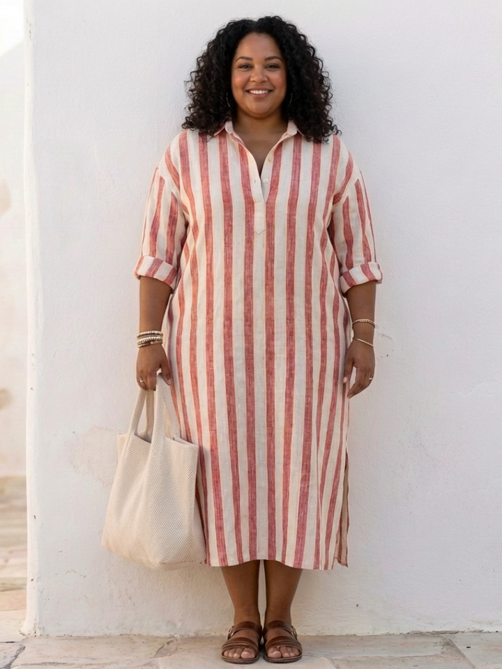 Olivia | Classic Striped Midi Shirt Dress for Timeless Elegance 4