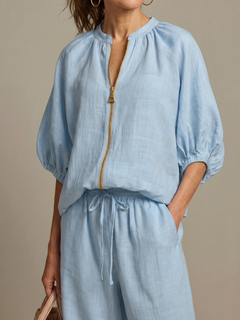 Olivia | Trendy Zip-Up Blouse & Wide-Leg Trouser Set 2