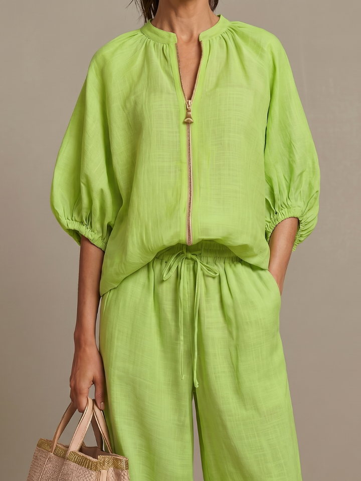 Olivia | Trendy Zip-Up Blouse & Wide-Leg Trouser Set 6