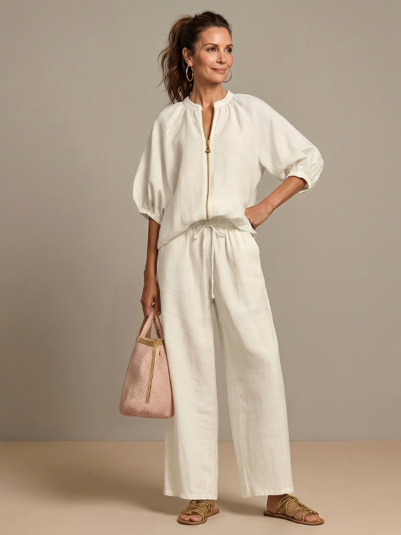 Olivia | Trendy Zip-Up Blouse & Wide-Leg Trouser Set 8