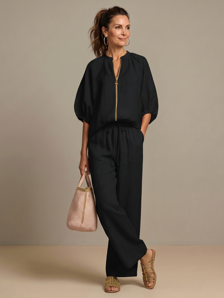 Olivia | Trendy Zip-Up Blouse & Wide-Leg Trouser Set 9