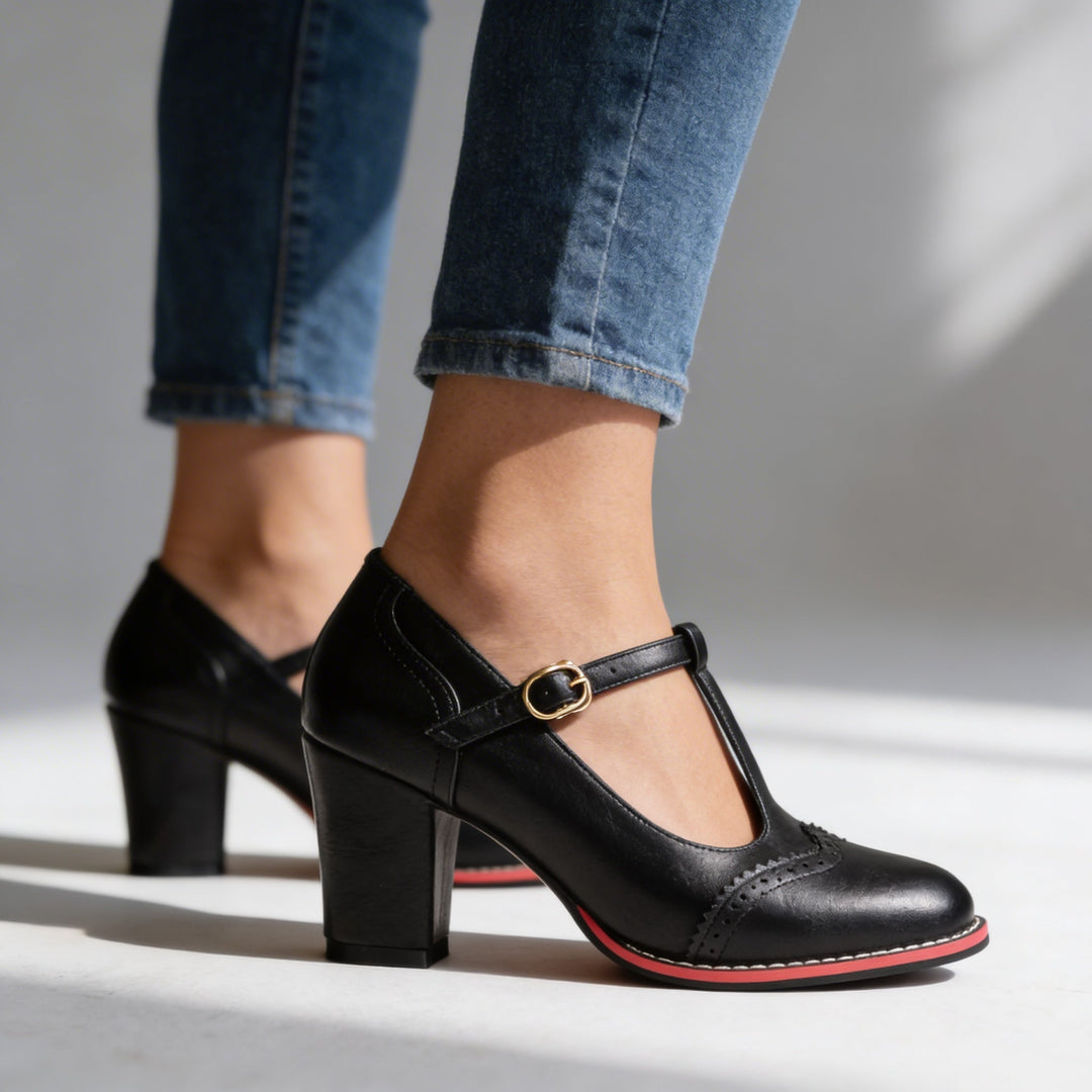 Ottavia | Women's Shoes T-Strap Brogue Block Heel Elegant Comfortable Fit 0