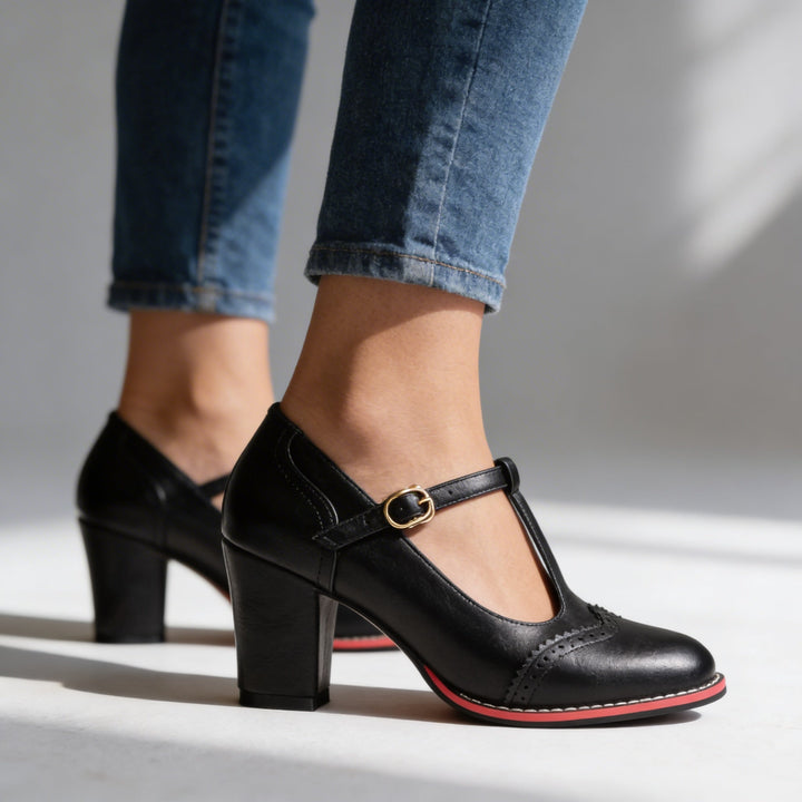 Ottavia | Women's Shoes T-Strap Brogue Block Heel Elegant Comfortable Fit 0