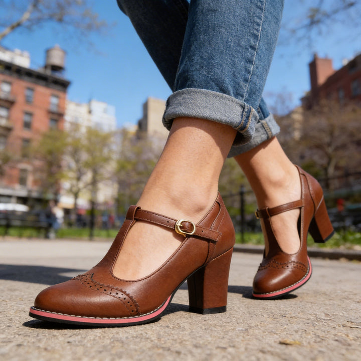 Ottavia | Women's Shoes T-Strap Brogue Block Heel Elegant Comfortable Fit 2