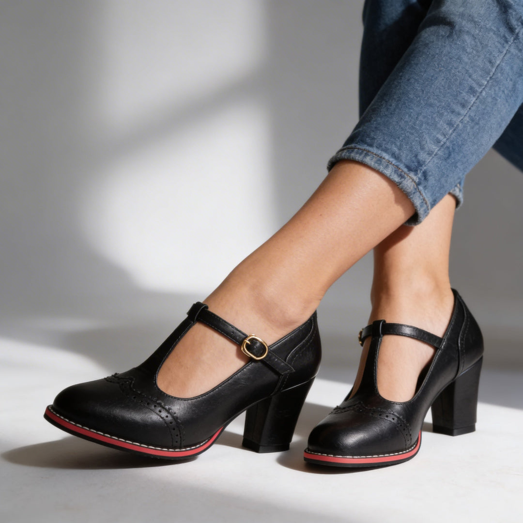 Ottavia | Women's Shoes T-Strap Brogue Block Heel Elegant Comfortable Fit 3
