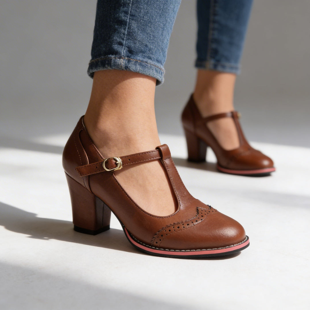 Ottavia | Women's Shoes T-Strap Brogue Block Heel Elegant Comfortable Fit 4