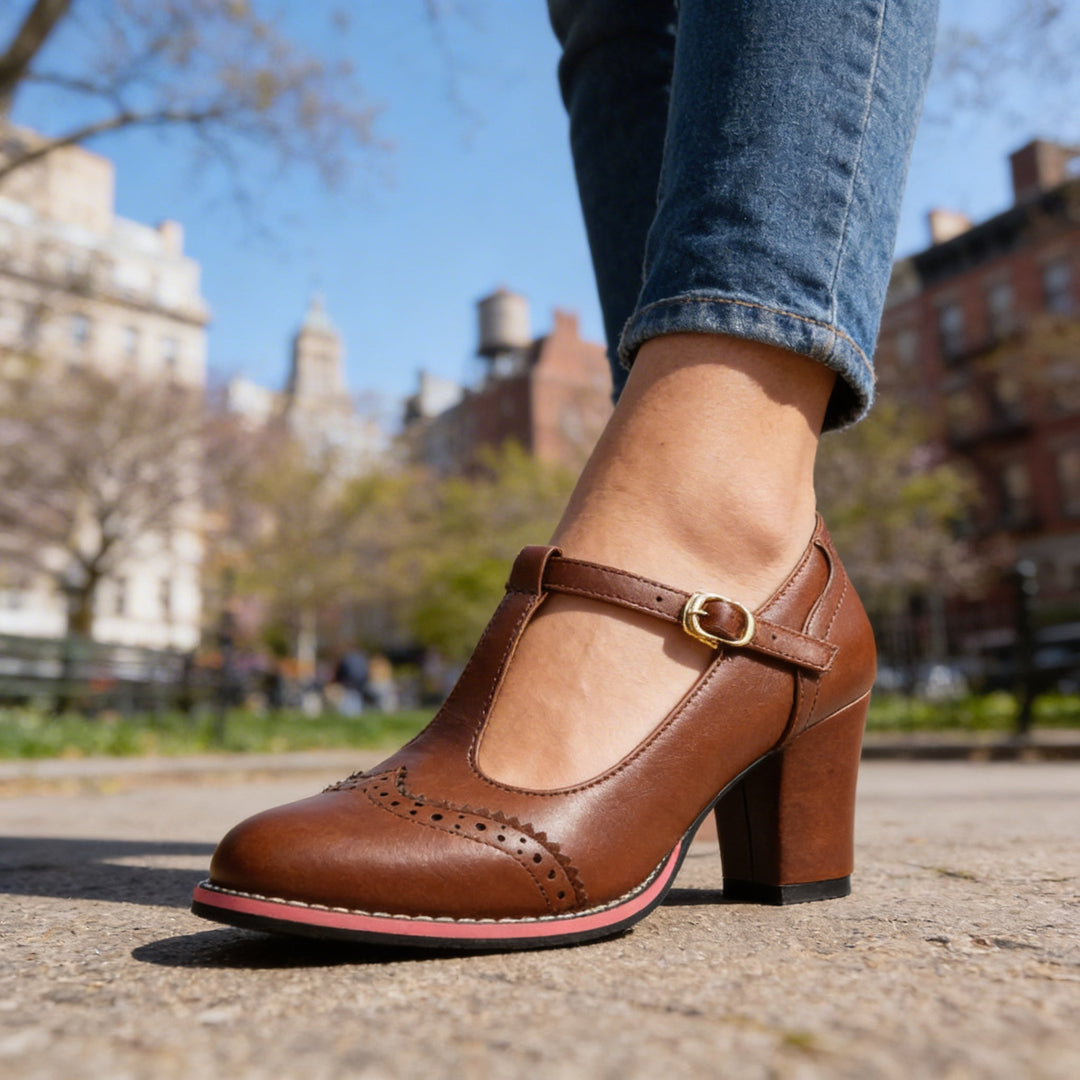 Ottavia | Women's Shoes T-Strap Brogue Block Heel Elegant Comfortable Fit 6