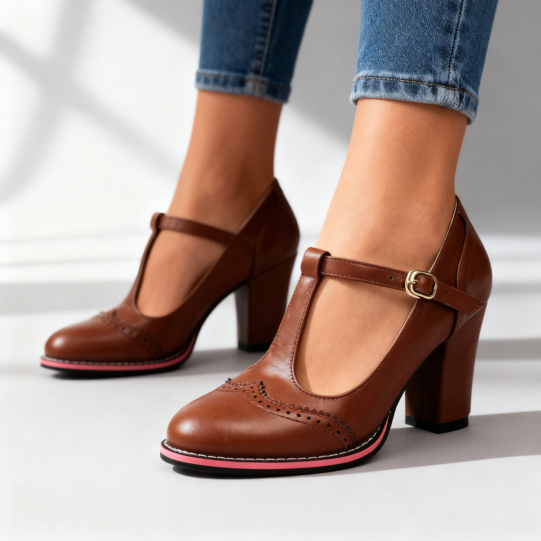 Ottavia | Women's Shoes T-Strap Brogue Block Heel Elegant Comfortable Fit 7