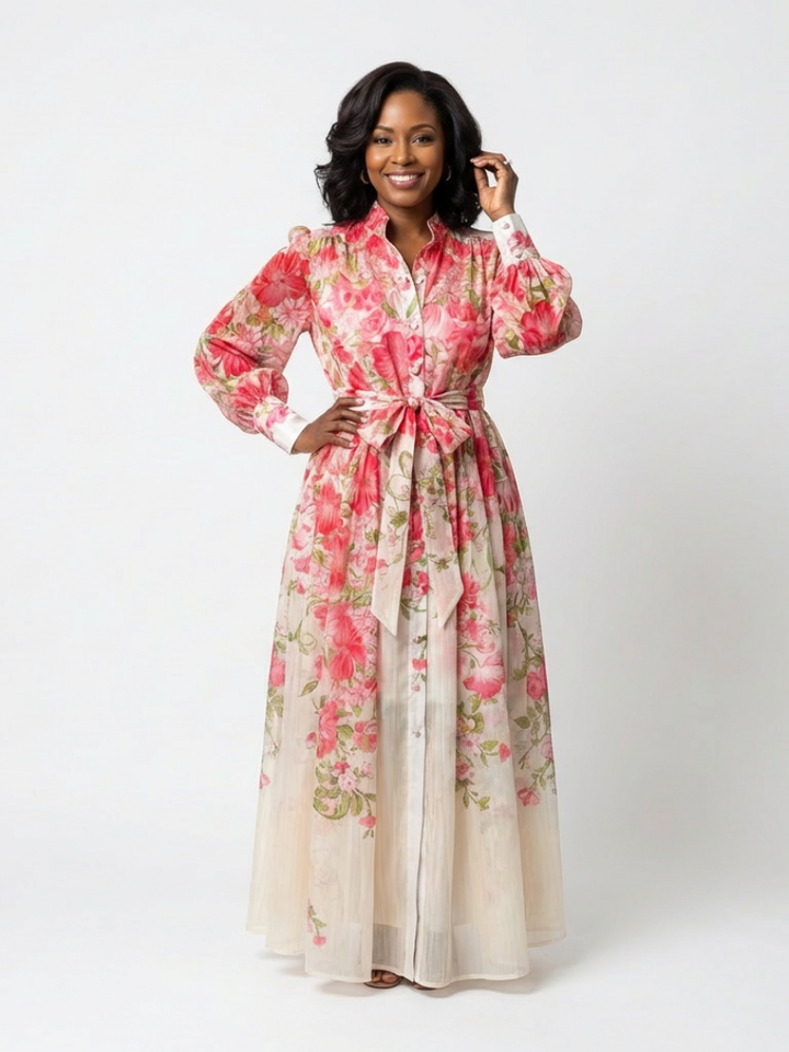 Poppy | Elegant Floral Button-Front Maxi Dress 4